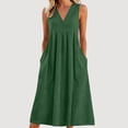 thumbnail image 1 of Women's Casual Sleeveless V-Neck Dress with Pockets, Solid Color All-Season Dress, 1 of 5