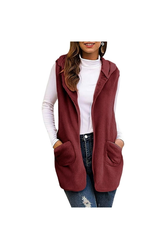 Women's Casual Sleeveless Vest Hooded Fleece Blanket Jacket with Pockets for Women Soft Warm Coat Outerwear Winter, 2026 New Fashion Limited-time Offer