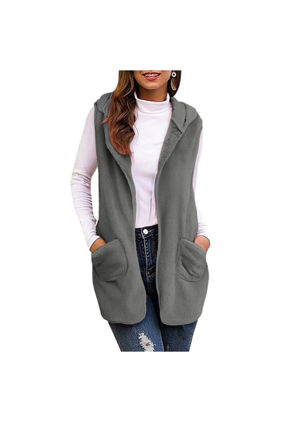 Women's Casual Sleeveless Vest Hooded Fleece Blanket Jacket with Pockets for Women Soft Warm Coat Outerwear Winter, 2026 New Fashion Limited-time Offer