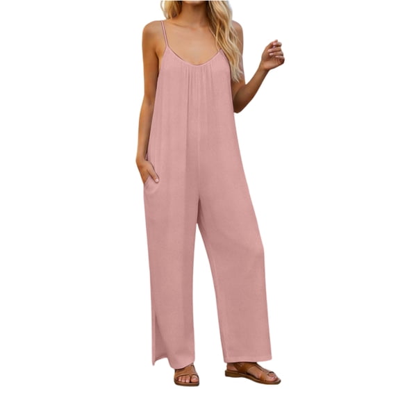 Women's Casual Sleeveless Wide Leg Jumpsuit with Pockets Loose Fit Summer Lounge Outfit