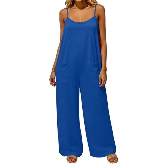 Women's Casual Sleeveless Wide Leg Jumpsuit with Pockets Loose Fit Summer Romper