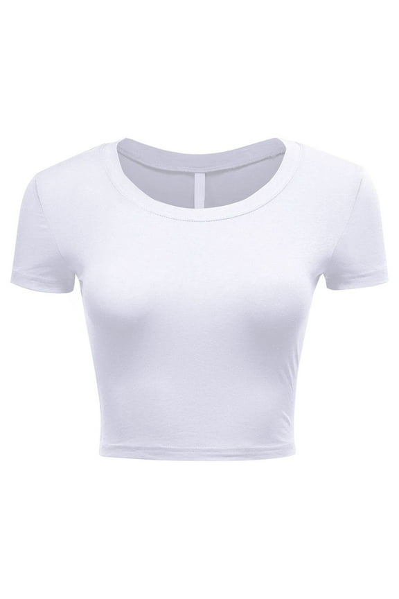 Women's Casual Slim Fit Short Sleeve Crew Neck Basic Crop Top T Shirts
