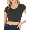 thumbnail image 1 of Women's Casual Slim Fit Short Sleeve V- Neck Basic Crop Top T Shirts, 1 of 2