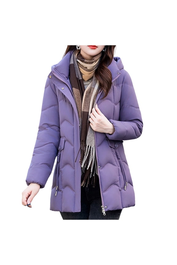 Women's Casual Slim Fit Stand Collar Long Sleeve Zipper Front Short Padded Puffer Coat Thick Warm Outerwear with Hooded