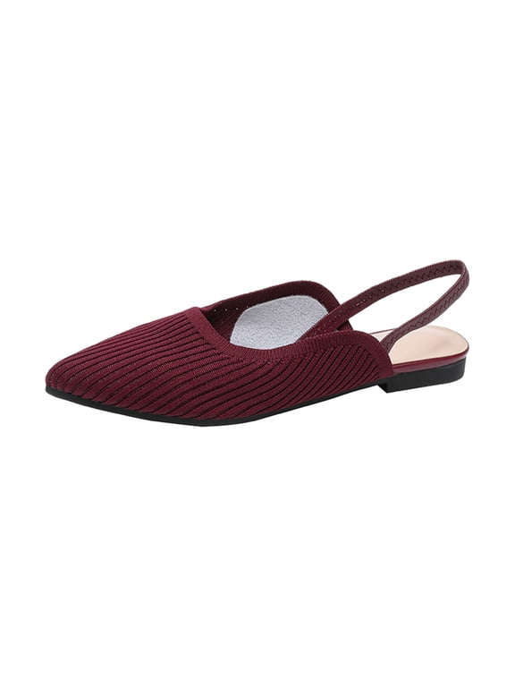 Women's Casual Slip On Ballet Flats Shoes Knitted Elastic Slingback Pointed Toe Shoes Comfort Flat Shoe for Walking