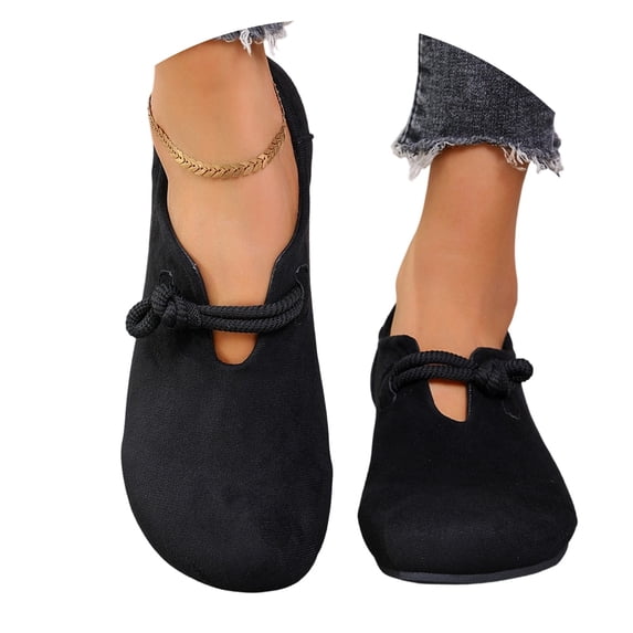 Women's Casual Slip On Flat Shoes Round Toe Flock Upper Non Slip Outsole All Day Comfort Footwear for Summer Daily Wear Beach Casual Outings