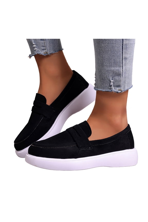 Women’s Casual Slip On Loafers Faux Suede Lightweight Non Slip Walking Flat Platform Dress Orthotic Shoes Black Size 6.5