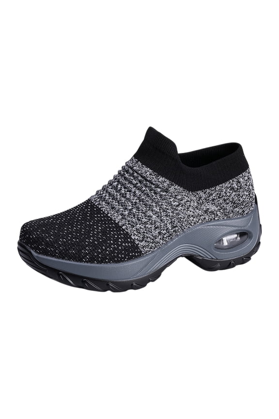 Women's Casual Slip‑On Sock Sneakers Breathable Fly‑Knit Air Cushion Platform Walking Shoes Non‑Slip Wedge Fashion Sports Shoes Comfortable Outdoor Sports Shoes Running Hiking 2026 Shoes