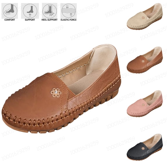 Women's Casual Slip-On Walking Flats Loafers Anti-Slip Breathable Flat-Soled Shoes with Flower Slip-On Walking Loafers All-Day Comfort Casual Shoes,Brown 42(US-8.5)