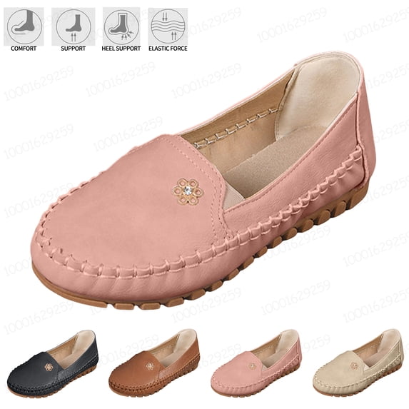 Women's Casual Slip-On Walking Flats Loafers Stylish Orthopedic Leather Shoes Anti-Slip Flat-Soled Shoes Slip on Walking Loafers All-Day Comfort Lightweight Shoes,Pink 39(US-7)
