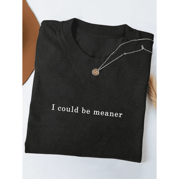 Women's Casual Slogan Print Dropped Shoulder Round Neck Loose T-Shirt, Summer