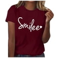 thumbnail image 1 of Women's Casual Smilee Printed Crew Neck T-Shirt Comfortable Fashion Top for Everyday Wear, 1 of 2