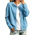 thumbnail image 1 of Women's Casual Snap Button Cardigan Jacket, Long Sleeve Crew Neck Lightweight Sweatshirt Coat with Pockets, Solid Color Fall Outerwear, 1 of 7