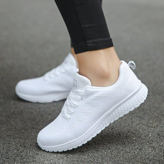 Women's Casual Sneakers - Breathable Mesh Walking Shoes Lightweight Gym Shoes for Women - Vulcanized Sole Fashion Flat Shoes White Comfortable Footwear