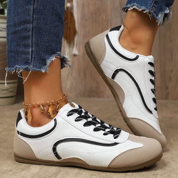 Women's Casual Sneakers, Lace Up Flat Shoes for Women Comfortable Round Toe Fashion Sneakers for Walking, Errands, Daily Wear