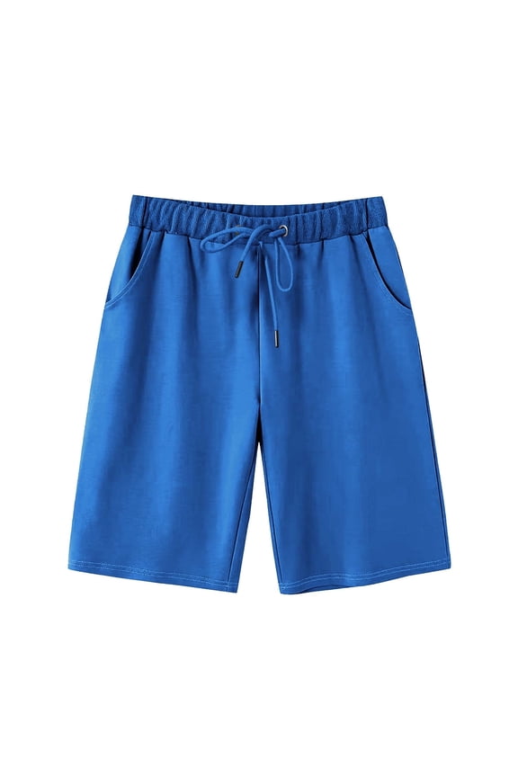 Women's Casual Jersey Bermuda Shorts with Drawstring Elastic Waist Soft Sweatshorts Blue, L
