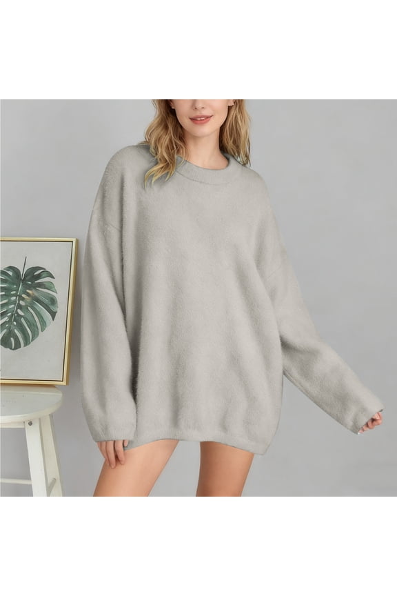 Women's Casual Soft Knit Pullover Sweater Solid Color Comfortable Everyday Wear Top for Fall and Winter Seasons