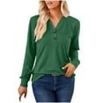 thumbnail image 1 of Women's Casual Soft Long Sleeve Button-Down V-Neck Solid T-Shirt Top - Polyester, All-Season Comfort, 1 of 6