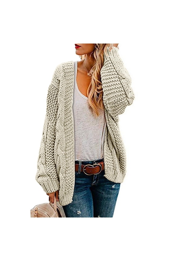 Women's Casual Solid Cardigan Coarse Knit Loose Oversized Knitwear Coat Long Cardigan for Women Womens Button Front Cardigan Sweaters Extra Long Sweater Sweater Long Women Petite Cardigan Coat Long