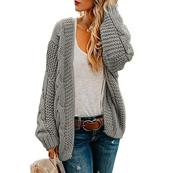 Women's Casual Solid Cardigan Coarse Knit Loose Oversized Knitwear Coat Long Cardigan for Women Womens Button Front Cardigan Sweaters Extra Long Sweater Sweater Long Women Petite Cardigan Coat Long
