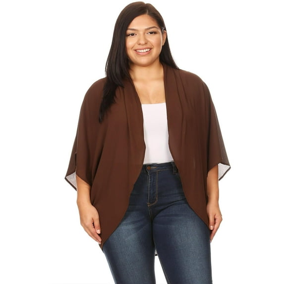 Women's Casual Solid Chiffon Dolman Draped Open Front Cardigan/Made in USA