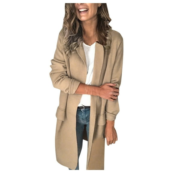 Women's Casual Solid Coat Long Sleeve Pocket Coat Open Stitch