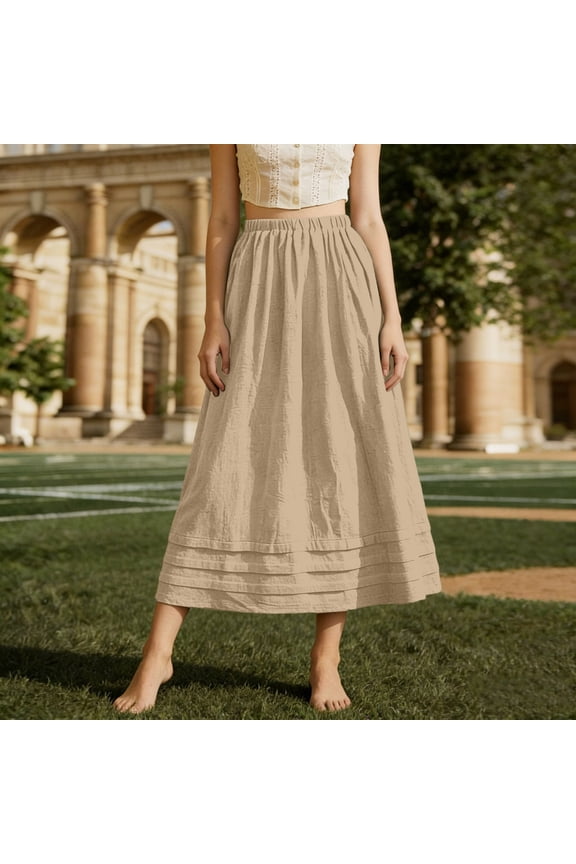 Women's Casual Solid Color Button Pocket Midi Skirt