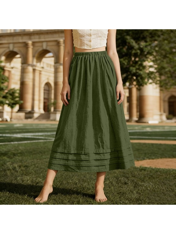 Women's Casual Solid Color Button Pocket Midi Skirt