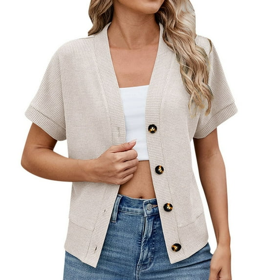 Women's Casual Solid Color Button Short Sleeve T Shirt Loose Fit Top Women Athletic Shirt Layering Long Sleeve Shirts for Women Neck Long Sleeve Tops for Women Shirts Women Exercise Tops Large Shirt