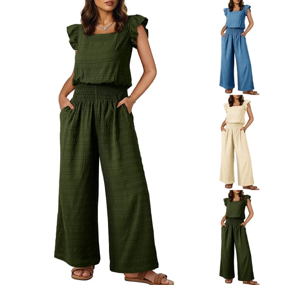 Women's Casual Solid Color Camisole Pleated Long Jumpsuit Elegant Romper - Beige XXL