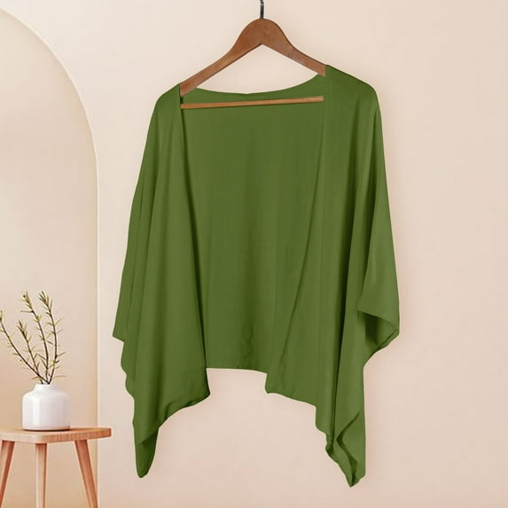 Women's Casual Solid Color Cardigan, Cropped Sleeve Cotton Linen Blend Open Front Top with Irregular Hem for Daily Wear Resort Outfits