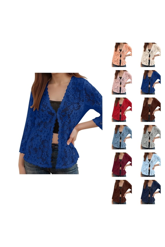 Women's Casual Solid Color Cardigan Lacy Sheer Beach Cover Up Shirt For Sun Cardigan Sweaters for Women