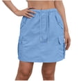 thumbnail image 1 of Women's Casual Solid Color Cargo Mini Skirt Elastic Waist Drawstring Button Detail Side Pockets Blue, 1 of 8