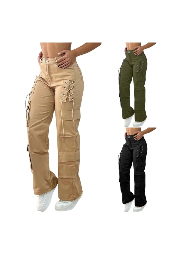 Women's Casual Solid Color Cargo Pants with Multi-Pockets, Mid Rise Tummy Smoothing, Functional Side Pockets for Hiking, Travel, or Daily Wear, Versatile | CSEONE,Army Green L