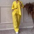 thumbnail image 1 of Women's Casual Solid-Color Cotton-Linen Shirt and Drawstring Wide-Leg Pants Set, 1 of 5