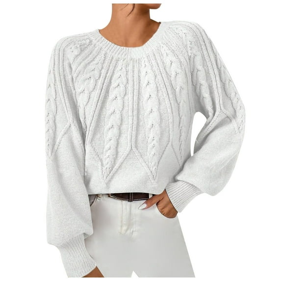 Women's Casual Solid Color Crew Neck Pullover Sweater Soft Comfortable Threaded Knit Top Warm Winter Fashion Tunic