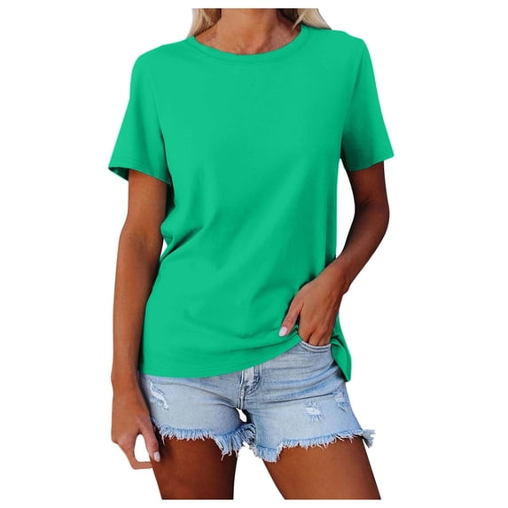 Women's Casual Solid Color Crew Neck Short Sleeve Loose Fit Comfortable Everyday Basic Tee Top Oversized T-shirts Short Sleeve Crewneck Casual Tops