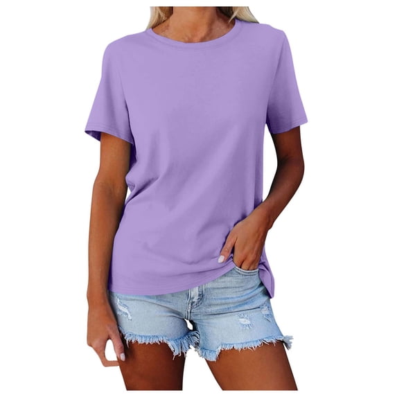 Women's Casual Solid Color Crew Neck Short Sleeve Loose Fit Comfortable Everyday Basic Tee Top Oversized T-shirts Short Sleeve Crewneck Casual Tops
