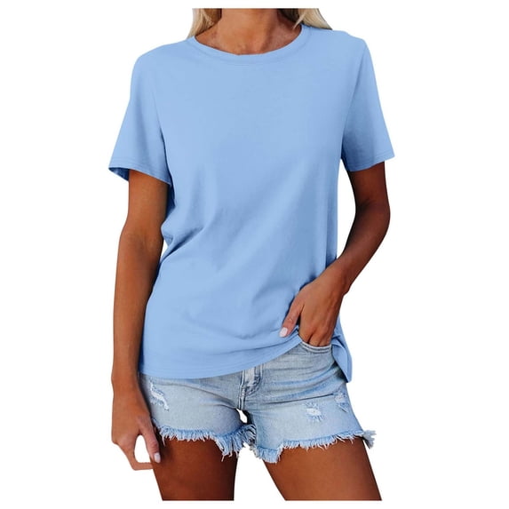 Women's Casual Solid Color Crew Neck Short Sleeve Loose Fit Comfortable Everyday Basic Tee Top Oversized T-shirts Short Sleeve Crewneck Casual Tops
