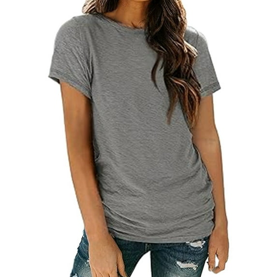 Women's Casual Solid Color Crew Neck Short Sleeved T Shirt Top 3 Tech Sleeve Short Sleeve for Women Casual Big Shirt Hike Long Sleeve Shirt Long Sleeve Fitted Womens T Shirts for Summer Woman T