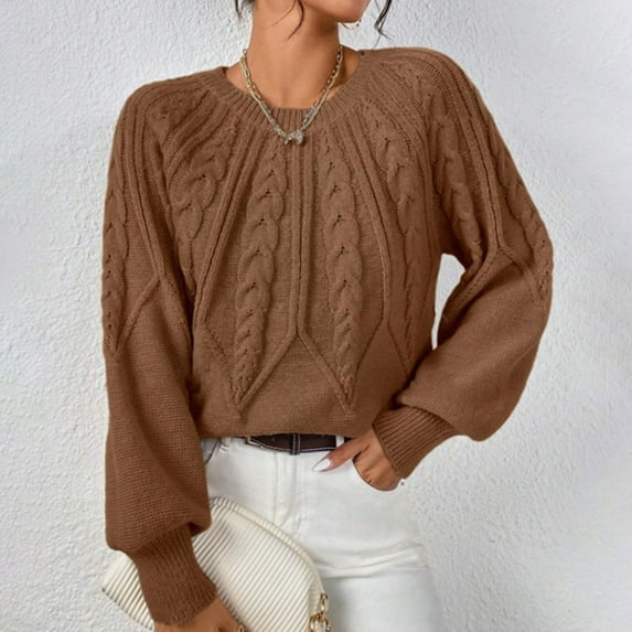 Women's Casual Solid Color Crew Neck Threaded Pullover Sweater Dress Sweaters for Women Dark Pullover Sweater Women Little Shop of Sweatshirt Mens Sweater Business Fuzzy Half Zip Big Little Sweatshirt