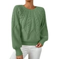 thumbnail image 1 of Women's Casual Solid Color Crew Neck Threaded Pullover Sweater, 1 of 2