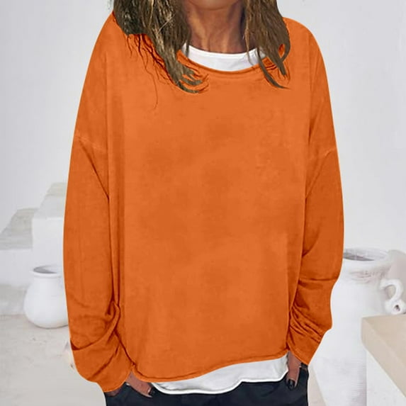 Women's Casual Solid Color DIY Loose Fit Crew Neck Sweatshirt Comfortable And Stylish Pullover Comfy Womens Long Sleeve Shirts Dark Sweatshirt Women Hoodie Large Zipper Hoodie Women Hoodie Women