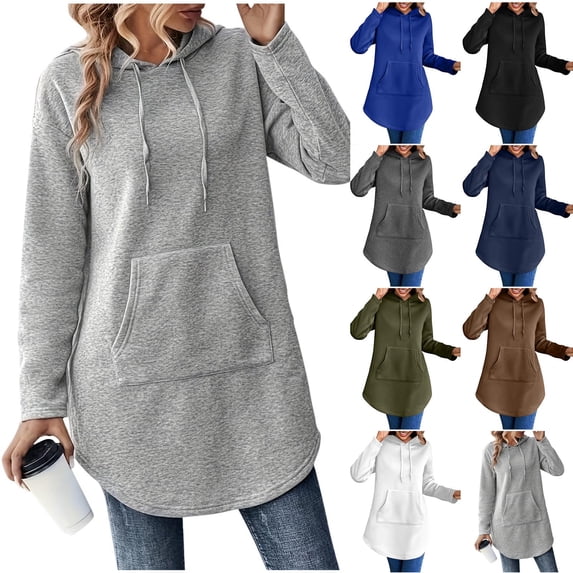 Women's Casual Solid Color Drawstring Hooded Long Sleeve Top Blouse Sweatshirt Loose Fit Soft Loungewear Streetwear Travel Essential Gift | Sopatenor,Blue XL