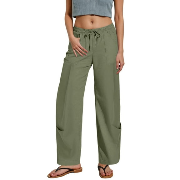 Women's Casual Solid Color Elastic Waist Pants - Loose Fit, Pockets Design, Polyester Fabric, Long Trousers, S-XXL