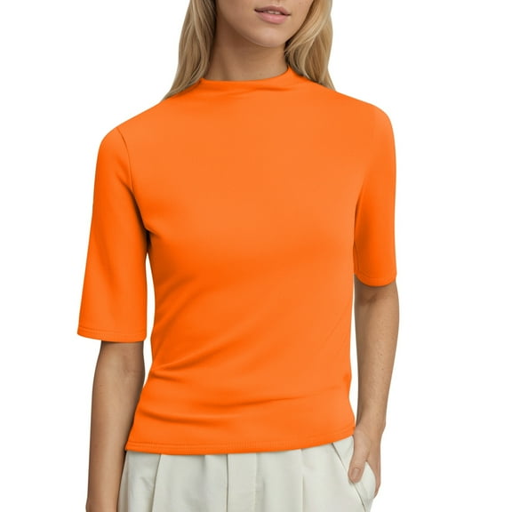 Women's Casual Solid Color Half Turtleneck Short Sleeve T-Shirt Top Comfortable Basic Tee for Everyday Wear