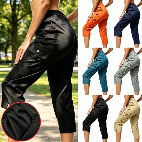 Women's Casual Solid Color High Waist Wide Leg Cargo Pants, Soft Cotton Blend Trousers, Loose Fit with Tummy Control, Lightweight Quick-Dry Straight Leg Pants | TruBelle,Dark Blue XL