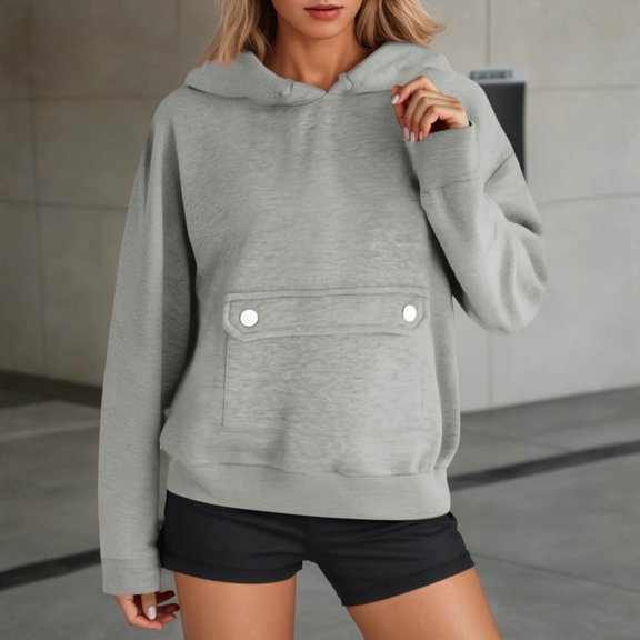 Women's Casual Solid Color Hooded Sweatshirt With Pocket Comfortable Pullover Fleece Hoodie For Everyday Wear Fall Clothes