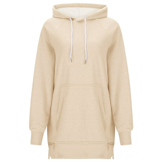 Women's Casual Solid Color Hoodie Long Loose Split Top Comfortable Soft Pullover Stylish Streetwear Outerwear