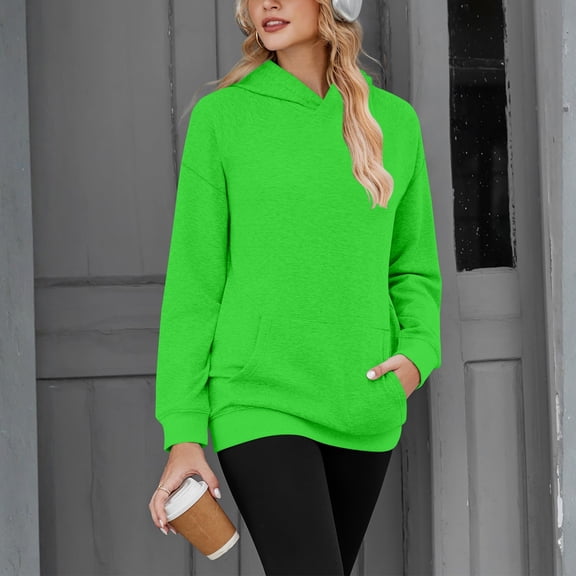 Women’s Casual Solid Color Hoodie Long Sleeve Pullover Sweatshirt with Pocket Loose Fit Fashion Tops for Autumn Winter Spring Daily Wear Green